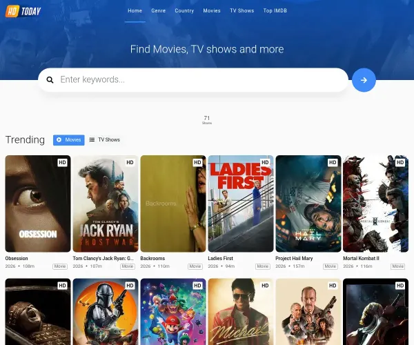 Screenshot of HDToday